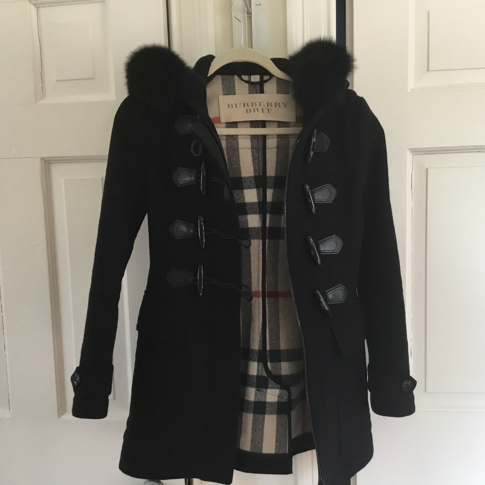 Hooded Burberry Brit duffle coat
